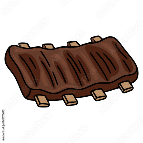 Delicious vector illustration of grilled pork ribs, showcasing a hand-drawn style with brown and beige tones, ideal for menu design or culinary-themed projects.