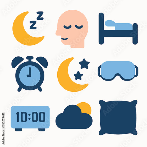 Sleep time icons set in modern style representing rest and relaxation concept