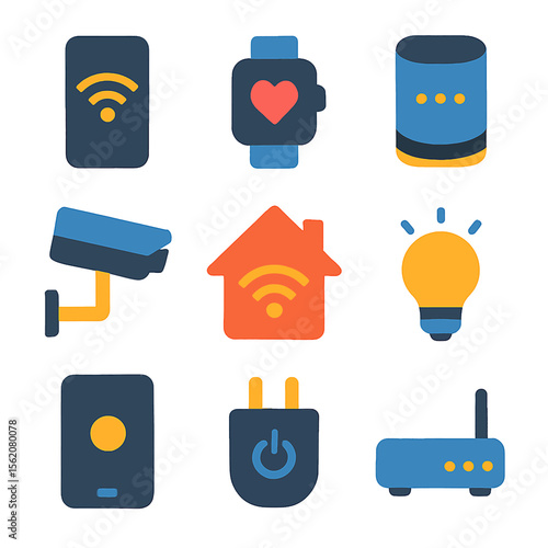 Smart home automation system with connected devices vector icons set illustration