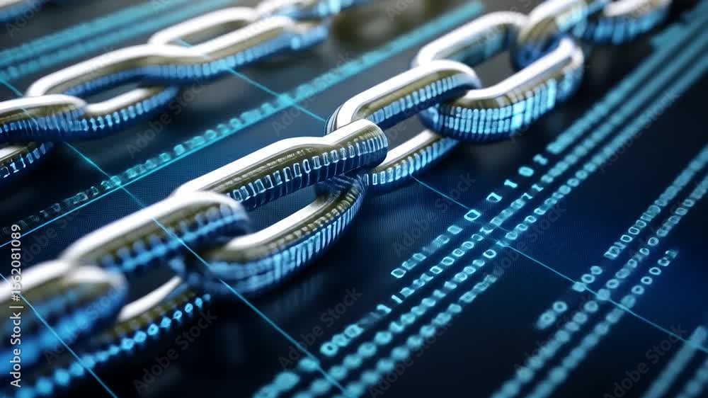Digital chain link with binary code Digital chain link with binary code