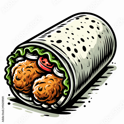 Chicken Burrito with Grilled Vegetables in Tortilla Wrap