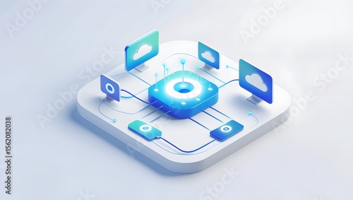 Wallpaper Mural Isometric Data Transfer and Cloud Storage Icon: Digital Service Representation with Network Connection for Websites Torontodigital.ca