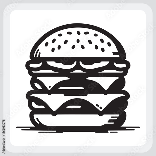 A Deliciously Detailed Line Art Illustration of a Gourmet Burger.