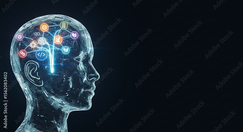 Fototapeta premium Human Brain Network Digital Mind and Neural Connections Visualization
