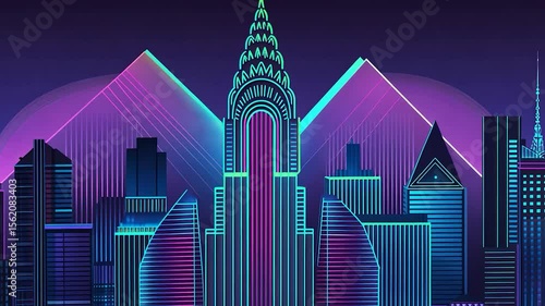 Neon cityscape skyline