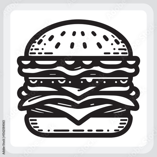 A Deliciously Detailed Line Art Illustration of a Gourmet Burger.