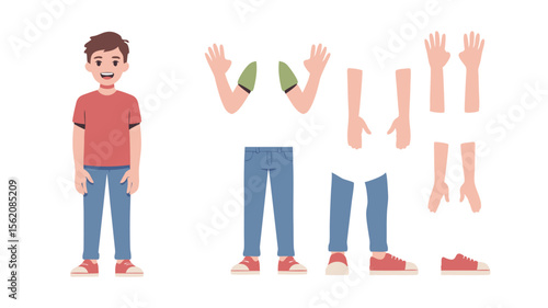 Cartoon Character Construction Kit Male Figure with Separated Body Parts for Animation Purposes