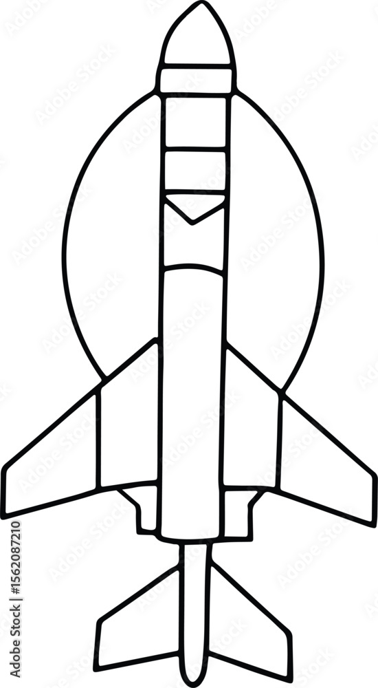 Fighter plane flying high in simple line art style for educational coloring or creative use Fighter plane flying high in simple line art style for educational coloring or creative use