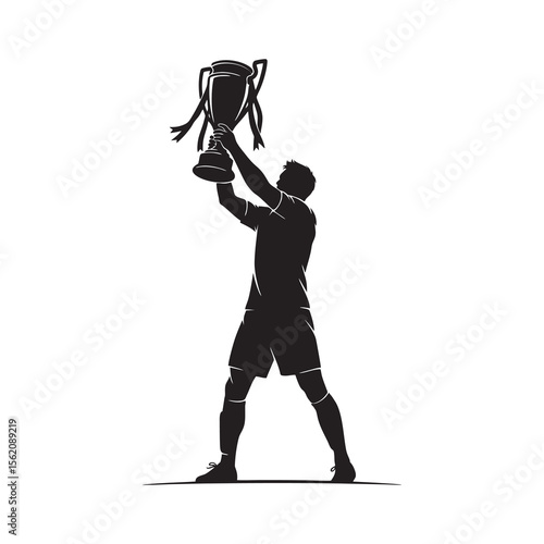 vector silhouette of a soccer player lifting the trophy after the championship
