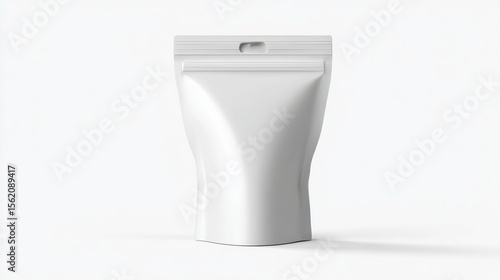 White packaging pouch standing upright on a plain background, ideal for product showcasing