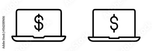  laptops with dollar signs on screen, concept of online business and money