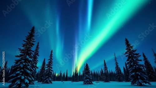 A timelapse of the Aurora over the tundra of northern Canada glowing pine trees