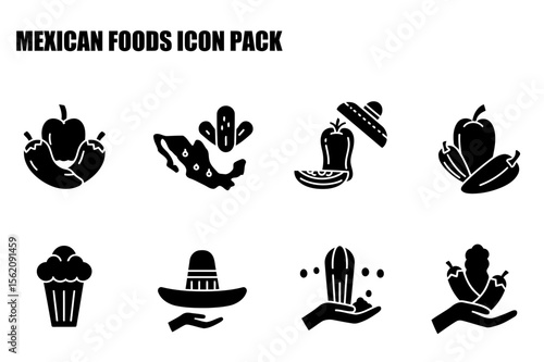 Mexican food icons depicting various dishes and cultural elements.