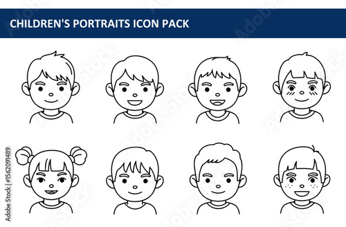 Children's portraits in casual wear, displaying happy expressions and various hairstyles. Portraits of diverse children against a plain white background.