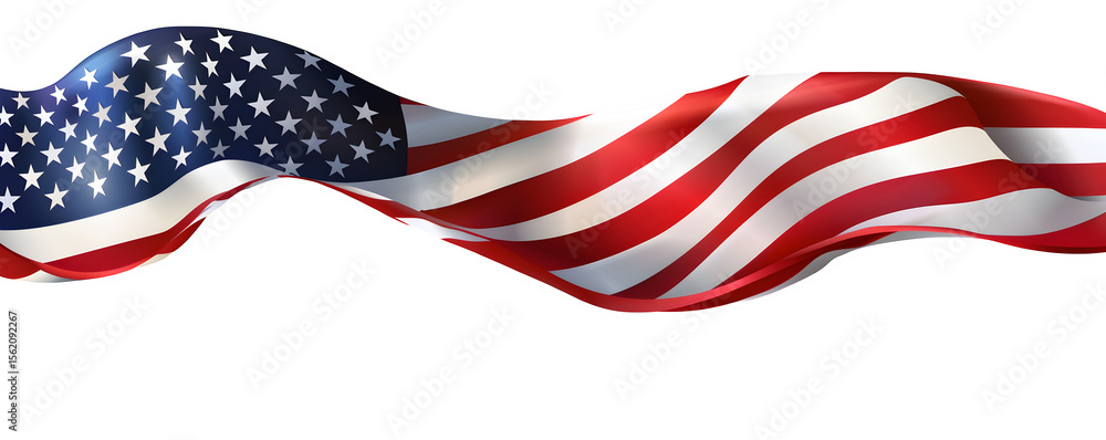 Fototapeta premium American Flag Scroll Banner with Curled Edge and Star-Filled Fold Isolated to Transparent Background