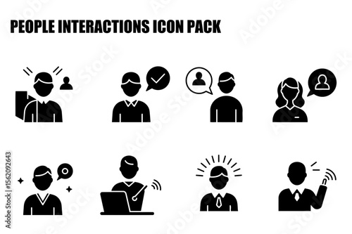 Business people interacting in various ways in a professional setting. Diverse professional and casual interaction icons, for use in presentations, user manuals, marketing materials, and more.