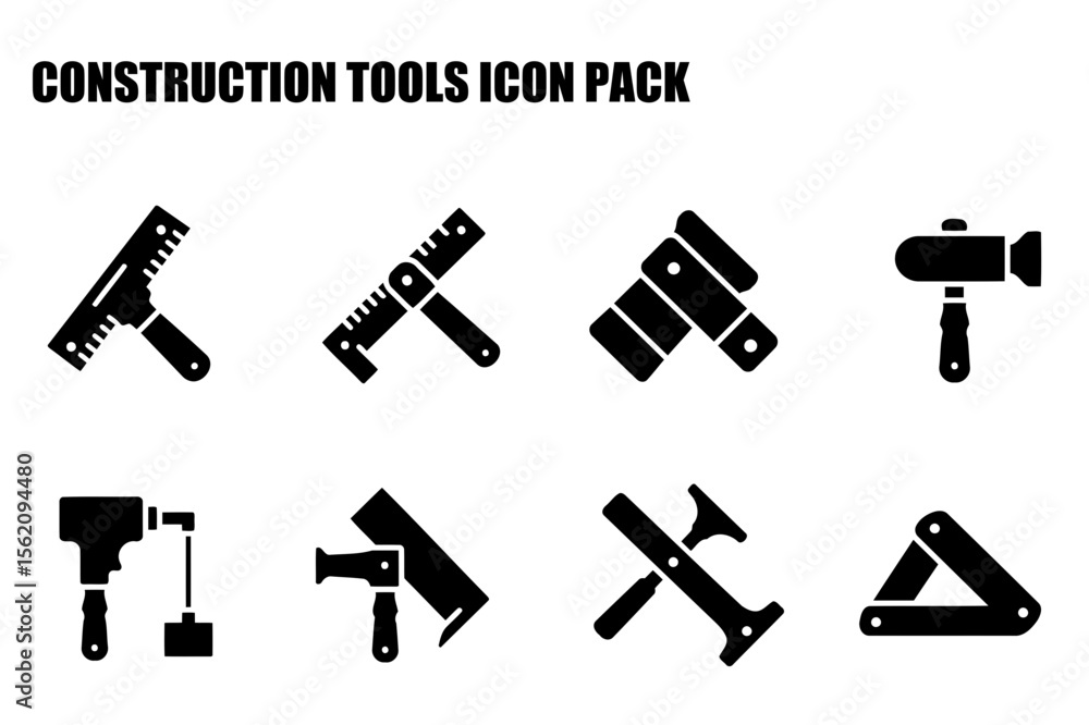 Fototapeta premium Construction tools icon set, various tools displayed in a simple, clean design. Tools for construction workers in a professional, illustrated format.