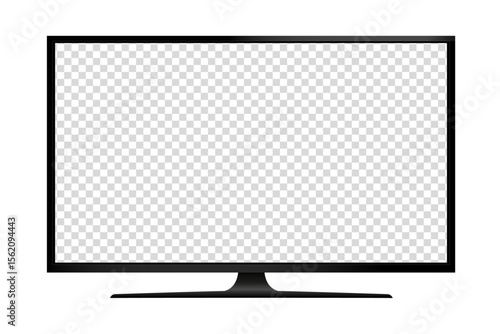 Realistic tv with stand, transparent led monitor with reflection, ratio 16x9, isolated on transparent background
