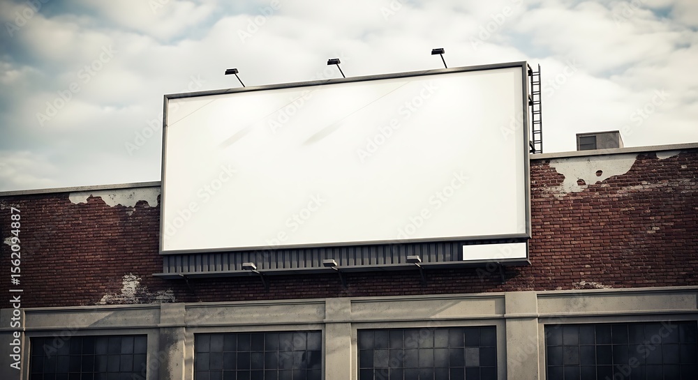 Blank Billboard on Brick Building with Cloudy Sky Advertising Space Blank Billboard on Brick Building with Cloudy Sky Advertising Space