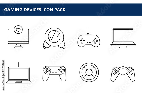 Gaming devices icons in various styles.