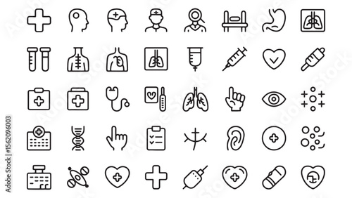 Medical Icons Set 40 Line Healthcare Symbols for Design