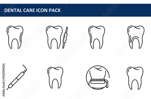 Dental care icons with various procedures in a professional medical setting. Illustrations of teeth, dental tools, and dental procedures for use in a variety of media.