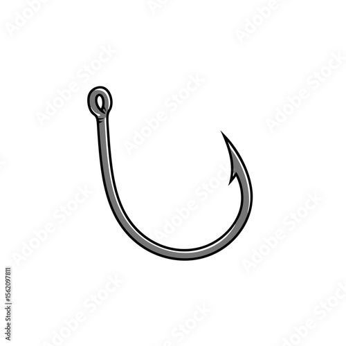 vector illustration of barbless fishing hook, curved metal design