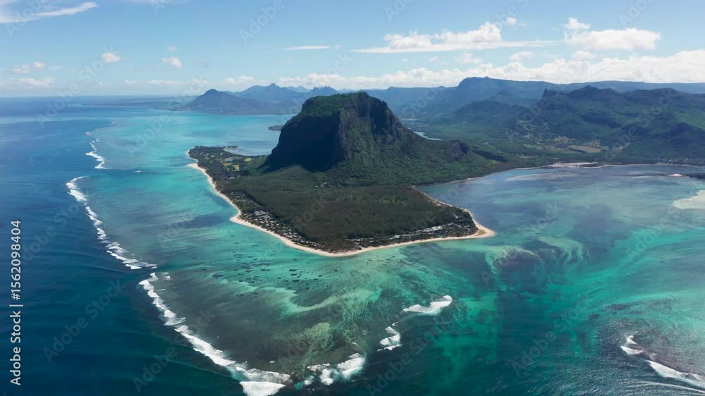 Aerial view of Le Morne Brabant landmark, Mauritius.