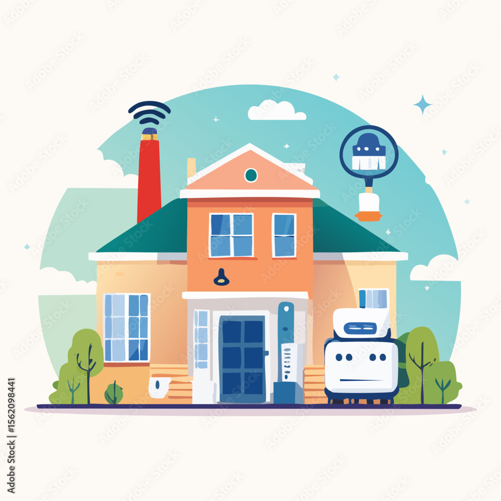 Fototapeta premium Flat vector icon pack of smart home devices- thermostat, smart speaker, door lock, camera