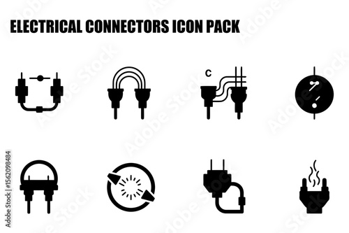 Electrical connectors icons in various configurations. Simple graphic representations of electrical connections, showing different types and functions.