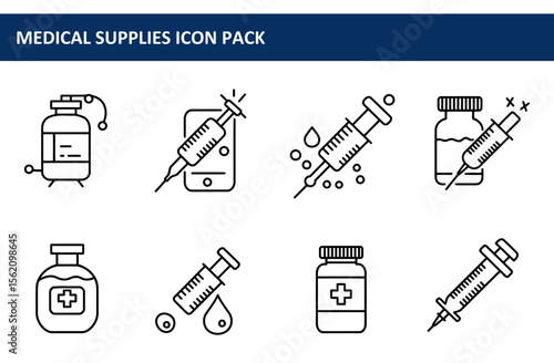 Medical supplies icon pack displaying various medical equipment.