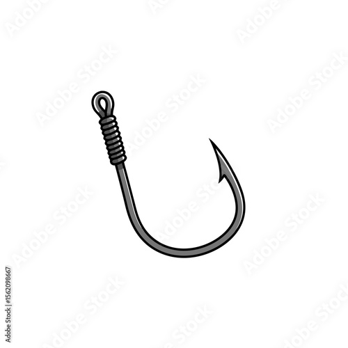 vector illustration of barbless fishing hook, curved metal design, sharp tip