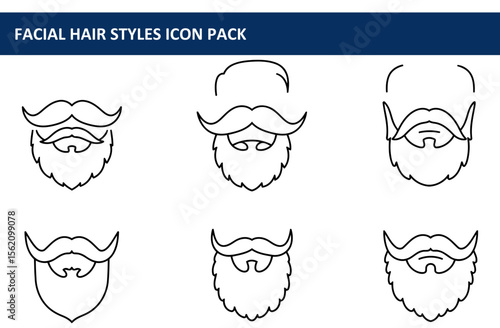 Facial hair styles for men in various styles; simple line art illustrations. Collection of different facial hair icons against a plain background.