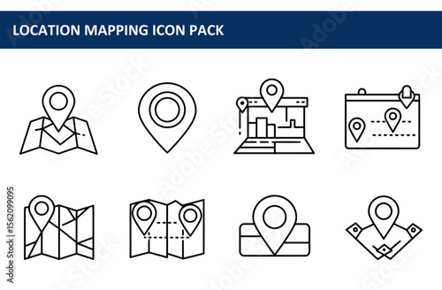 Location mapping icons in a set of simple, clean line art. Set of location mapping icons for digital use. Location mapping icons for a business. use for website or app interface -