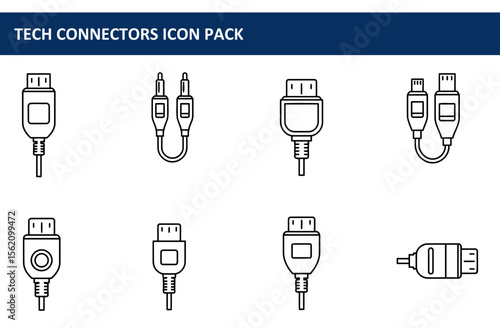 Line art of various tech connectors