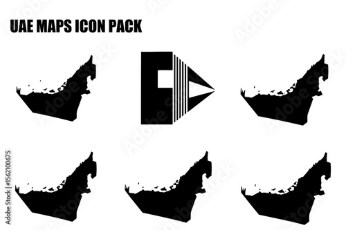 UAE Map Icons. Flat graphic representations of the United Arab Emirates country outline.