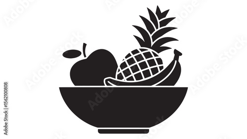 Fresh Fruit Bowl Icons Apple, Banana, Pineapple, Vector EPS