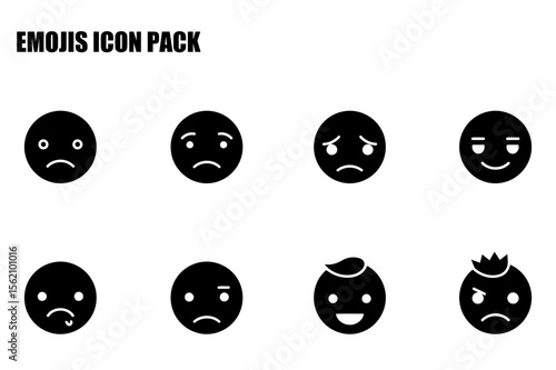 Set of various sad and neutral emoji icons in a digital graphic design. Simple, stylized faces displaying different emotions, including sad, worried, and neutral expressions.