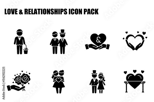 Wallpaper Mural Love and relationships icon pack for diverse couples in various poses and settings. Diverse couples in wedding attire and holding hearts, displaying love and affection. Torontodigital.ca