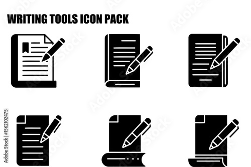 Writing tools icon pack with various writing materials