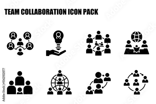 Team collaboration icons in various poses. Collaborative teamwork in various settings. Icons for business use. suitable for website or mobile app use.
