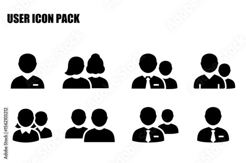 User icons depicting diverse groups of people in various professional settings. Simple, black silhouette icons against a plain white background for website use and design.