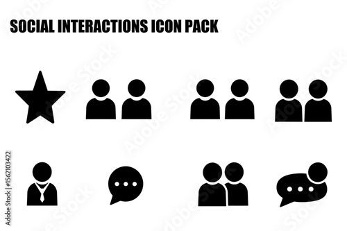 Social interaction icons in a simple, modern design. Basic glyph icons of people in various social interactions on a plain white background.