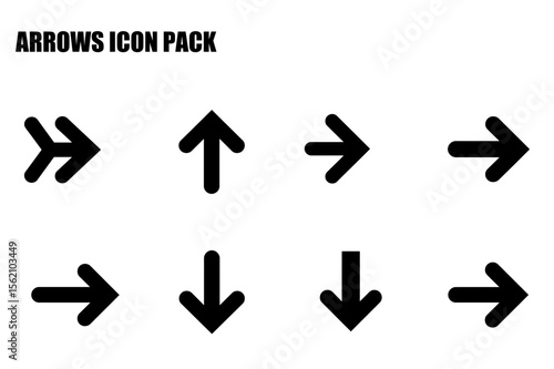 Set of basic directional arrows in various directions on a plain white background. Simple graphic design elements for use in navigation or user interface design.