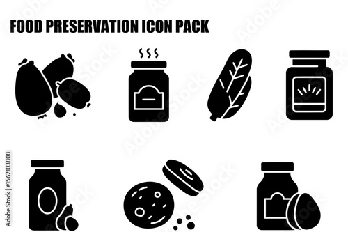 Food preservation icons depicting various methods in a simple, clean design. Illustrative food preservation icons displayed on a white background.