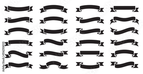 Vintage Banner Ribbon Clipart Black Ribbon Banners Set for Graphic Design, Logo, and Labeling


