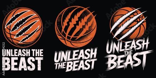 Bold basketball design featuring a clawed ball and the powerful phrase unleash the beast