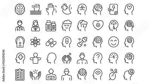 Mental Health Icons Set Line Art Graphics for Web & Print