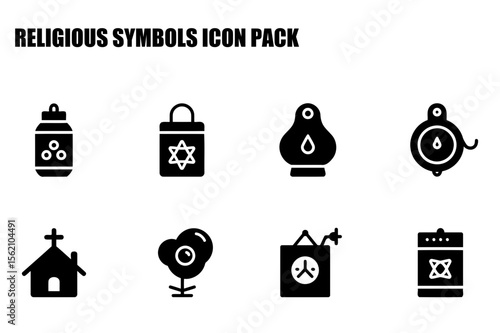 Religious symbols icon set for general use in flat design. Simple religious symbols for websites, presentations, or apps.