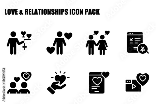 Love & Relationships Icon Pack. Diverse Couples in Various Love Situations